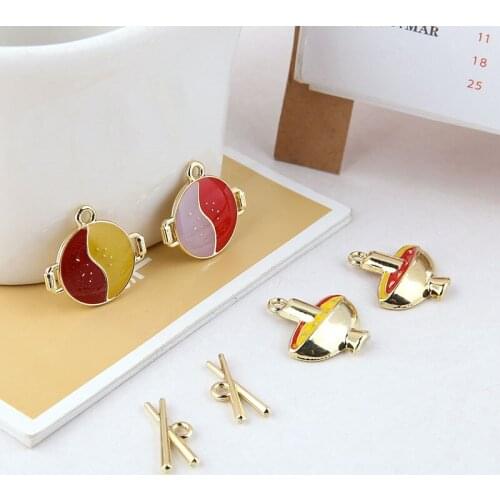 10pcs Japanese Style Cute Cartoon Earrings For Women Fun Old Beijing Hot Pot Pendant Chopsticks Earrings Diy Jewelry Accessories