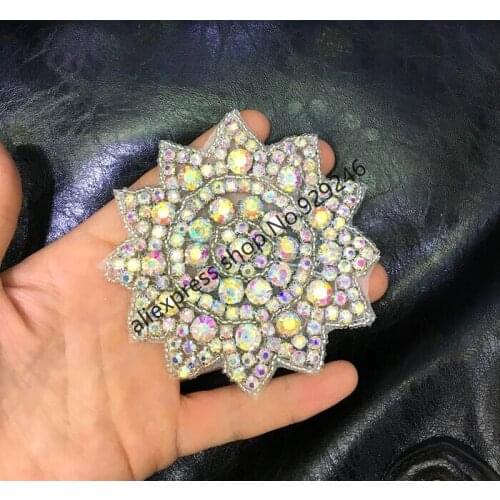 10pcs/pack wholesale 9cm diameter round flower AB crystal rhinestone applique for evening dress haridress shoes embellishment