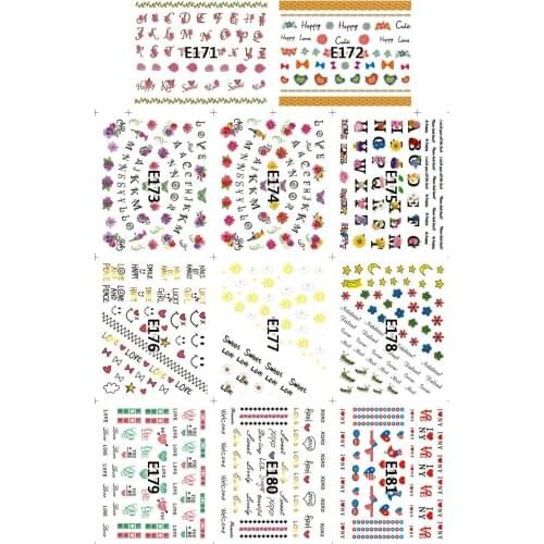 11 PCS / LOT SIMULATION EMULATION SELF-ADHESIVE 3D NAIL TATTOOS STICKER FLOWER BIRD BOW TIE ALPHABET LETTER E171-181