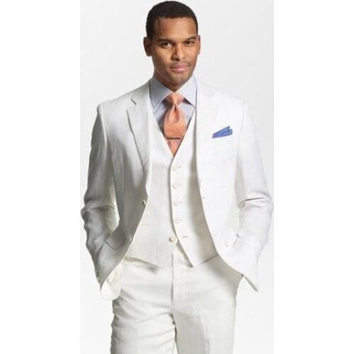 2017 Latest Coat Pant Design Ivory Linen Beach Wedding Men Suit Slim Fit 3 Piece Groom Tuxedo Custom Prom Blazer Terno Masculino
