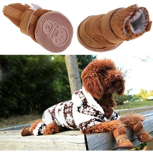 4pcs New Pet Dog Shoes Lovely Thicken Pet Winter Shoes Boot Anti-slip Shoes Footwear Pet Products for Small Dog Cat Puppies