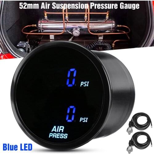 52mm Dual Air Pressure Gauge 290PSI Air Suspension Air Ride Air Press Meter Red/Blue LED 2pcs 1/8 NPT Electrical Sensor 2M Wires