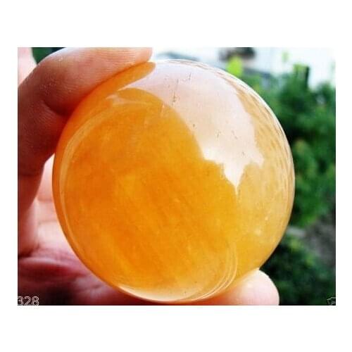 60MM Natural Citrine Calcite Quartz Crystal Sphere Ball Healing Gemstone