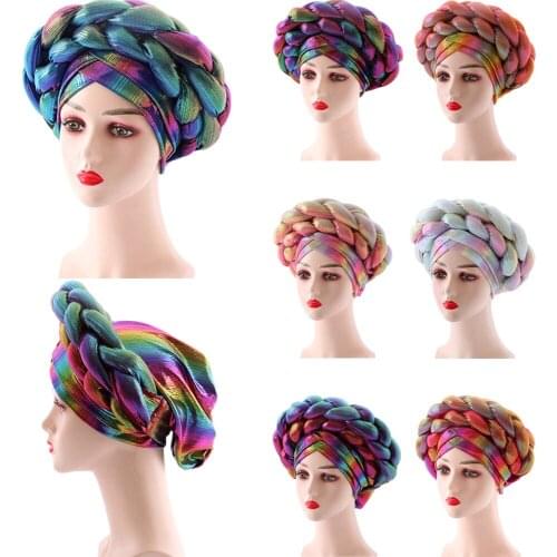 African Turban Cap Latest Auto Gele Headtie Islamic Hat With Shiny Stones Hat For Ladies Nigerian Turban Gele Cap Already Made