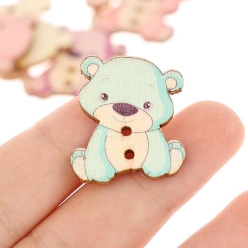 50pcs/pack Cartoon Bear Wooden Buttons For Craft Sewing Mixed Color Scrapbooking Handmade Accessories 2 Holes