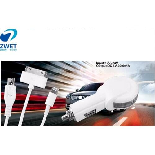 ZWET Car Charge of Three Port Car Charger Cigarette output 2A And 2 USB Port Lighter output 5V2A/Black