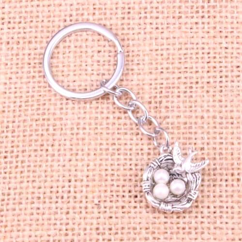 Car Key Ring Pendant Silver Color Metal Key Chains Accessory Wholesale ,Vintage swallow birds nest eggs Keychain