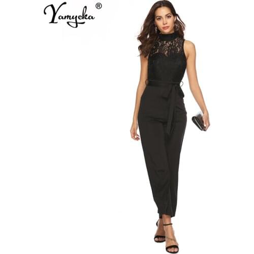 Sexy Black Lace perspective bodysuit women Summer body mujer sleeveless bodycon jumpsuit elegant Night club overalls streetwear