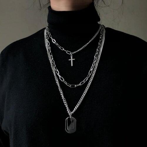 Metal Sequin Cross Pendants Necklace Women Men Lovers Geometric Rectangle Clavicle Chain Choker Necklaces Fashion Jewelry Gifts