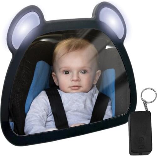 Safety Car Seat Mirror With LED light free to use even at dark Baby Car Mirror for Rear Facing with Clear Wide View Rechargeable