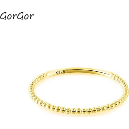 GorGor Rings Women 925 Sterling Pattern Line Round Beads Gold Plated Minimalist Exquisite Anniversary Jewelry 60101240509C
