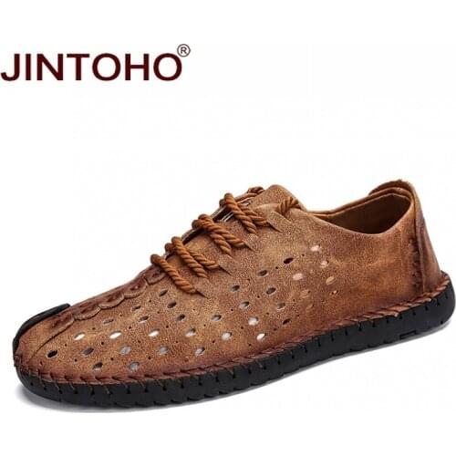 JINTOHO 2018 Summer Men Shoes Fashion Casual Men Genuine Leather Shoes Brand Men Flats Shoes Male Leather Shoes