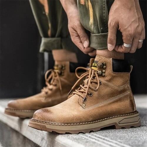 Classic Men Martins Boots Genuine Leather Mens High-top Tooling Boots Winter Warm Plush Ankle Snow Boots Motorcycle Boots