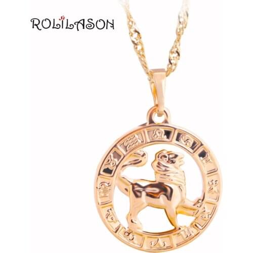 12 Constellation Round Leo design glittering Pendant yellow gold tone Fashion Jewelry Necklace Pendants without chain LN451