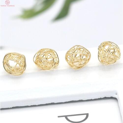 6PCS 13MM 24K Gold Color Plated Brass Hollow Round Beads High Quality Diy Jewelry Accessories