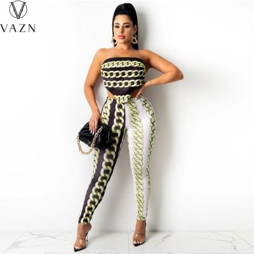 VAZN 2021 INS Style New Design High Street Strapless Sexy Colorful Print 2 Piece Set Women Top And Pant Summer
