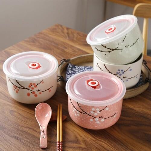 6-inch fresh-keeping bowl, high-quality ceramic PP5 sealing cover, round snowflake shading, plum pattern
