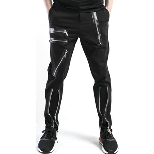 Multi-zipper men pants 2020 new arrival classic casual harem pant men feet trousers fashion personality rock novelty black