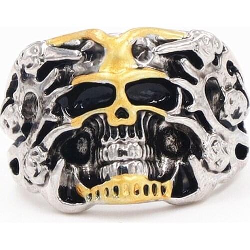 Punk Vintage Skull Ring Rock Style Mens Stainless Steel Finger Ring Motor Biker Jewelry Gift