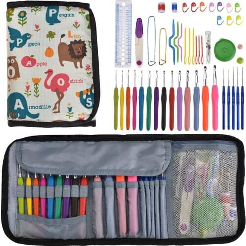 19 Pcs Plus Set Soft Handle Crochet Tool Full Set of Tool Accessories Knitting Needle Sewing Tool Craft Kit with Leather Case