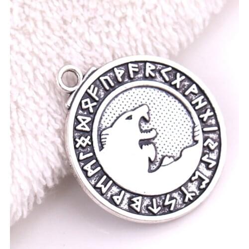 Pewter Odins Wolves Norse Rune Wolf Pendant