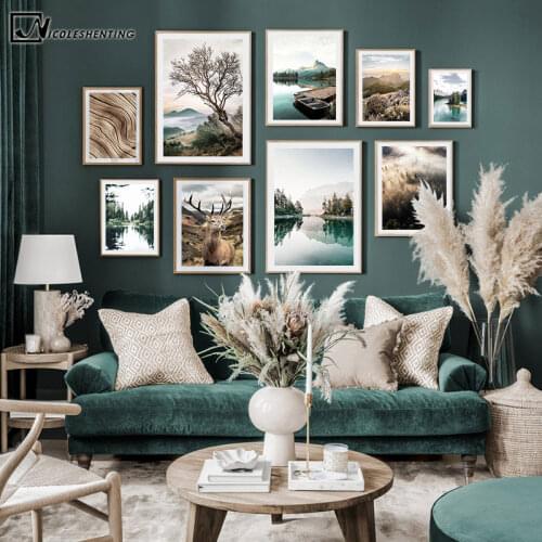 Autumn Morning Sunrise Canvas Painting Scandinavian Lake Tree Nature Landscape Poster Print Nordic Art Wall Picture Home Decor