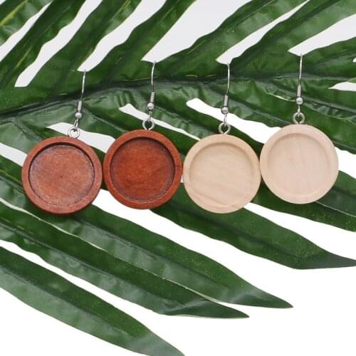 20pcs/lot Fit 20mm Wood Cabochon Earring Base Settings Blank Stainless Steel Hooks for Diy Jewelry Making Earrings Supplies