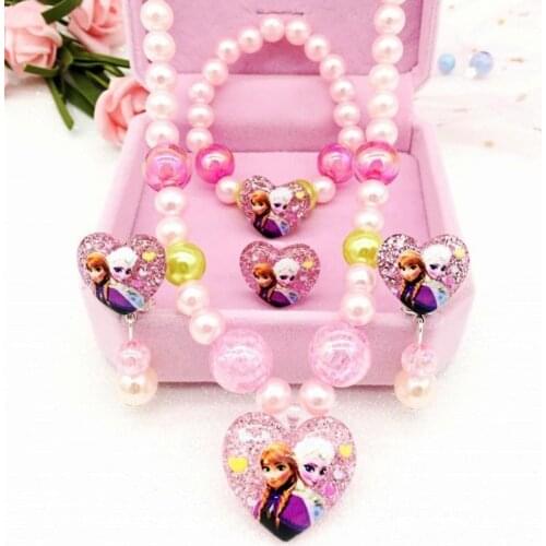 Disney girls Frozen Princess Necklace toys Bracelet Earrings Rings set sofia Birthday christmas Fashion Toys Gifts