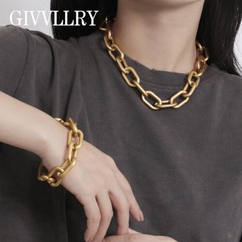 Punk Geometric Curb Chain Jewelry Set Women Men Hip Hop Steampunk Classic Matte Gold Chunky Chain Collar Necklace Bracelet