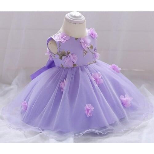 Baby Girl Dress Wedding Gown Flower Dress Baby Girl Party Hand-stitched Floral Birthday Princess Dress 6-24 month L1839XZ