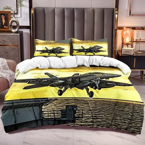 Army Fan Bedroom Duvet Cover withFighter Airport Print Comforter Cover Zipper Closure Cartoon Airplane Pattern