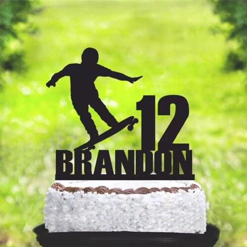 Custom Skateboard Cake Topper, Skateboarder Birthday Cake Topper Personalized Name and Age Boys Extreme Sports Cake Topper