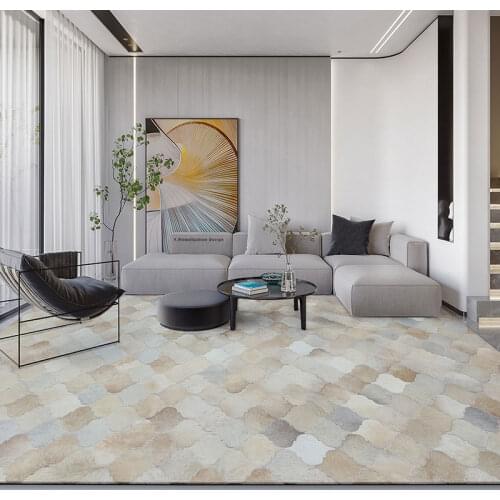 Luxury Geometric Cowhide Patchwork Carpet Living Room Sofa Tea Table Mat Bedside Fur Carpet Bedroom Deco Big Rug