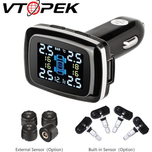 Car TPMS Tire Pressure Alarm Monitoring System Cigarette lighter USB Auto Security Tyre Temperature Warning Pressure Gauge