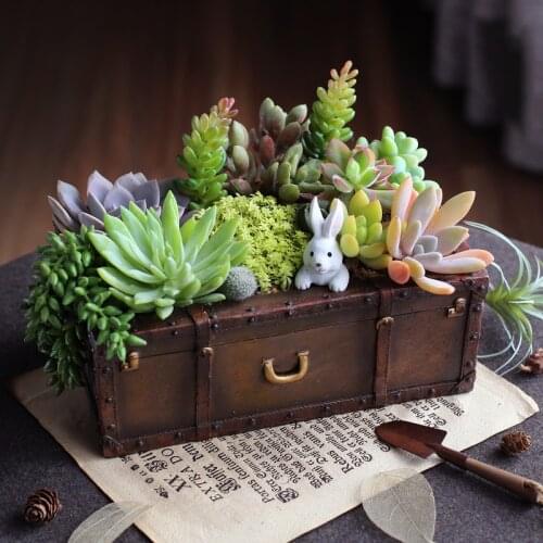 European Style Vintage Resin Flowerpot Succulent Plants Planter Luggage Flower Pot Storage Box Home Garden Decoration Bonsai