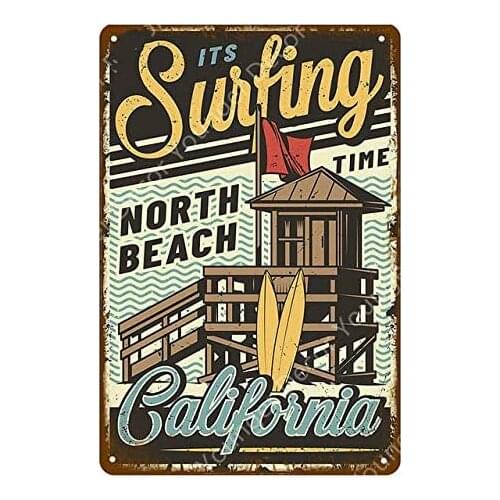 Surfing Vintage Style Metal Sign Iron Painting for Indoor & Outdoor Home Bar Coffee Kitchen Wall Decor 8 X 12 Inch