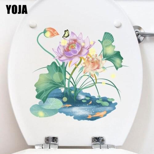 YOJA 25X23.4CM Funny Cartoon Wall Stickers BedRoom Home Decor Toilet Decal Butterflies Flying On Lotus Flowers T3-1270