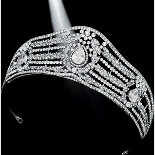 Bridal Wedding Crown Headband Rhinestone Zirconia Hair Hoop Vintage Hairband for Party Prom Halloween Costume Headpieces