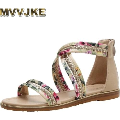 MVVJKE2021 Summer Womens Sandals Flats Casual Gladiator Sandals Fashion Flower Behemia Beach Shoes Women Flip Flops