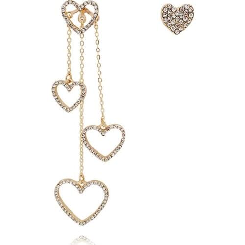 CRLEY Silver Heart Drop Earrings for Women Rhinestone Heart to Heart Tassel Hanging Dangle Earrings Geometric Jewelry Brincos