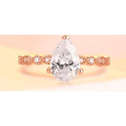 Trendy 100% 925 Sterling Silver Created Drop-shaped Wedding Rings For Women High Carbon Diamond Personlity Party Fine Jewelry