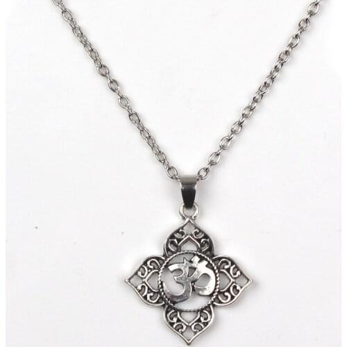 1Pcs Filigree OHM OM AUM Buddha Lotus pendant necklace, Buddhist, yoga necklace