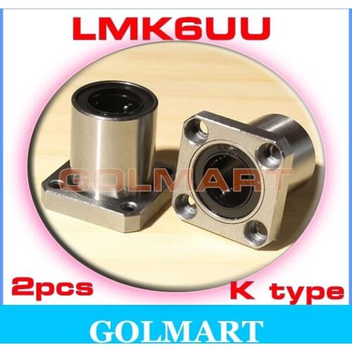 2pcs LMK6UU 6mm Square flange Type Linear Bearing 6x12x19 mm for 6mm rail shaft
