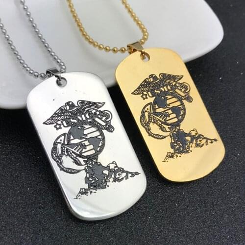 2018 New Design USMC Symbol Army Dog Tag Pendant Necklace Stainless Steel Statement Collar Men Fashion Jewelry