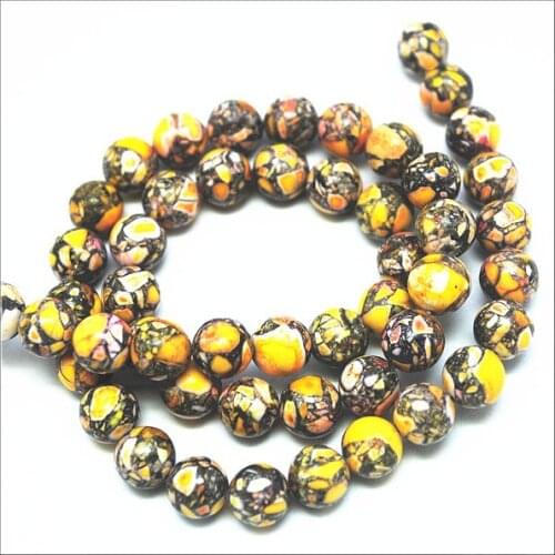 48pcs yellow turquoisee stone round ball shape howlite stone beads accessories for mens bracelet making findings fittings 8mm