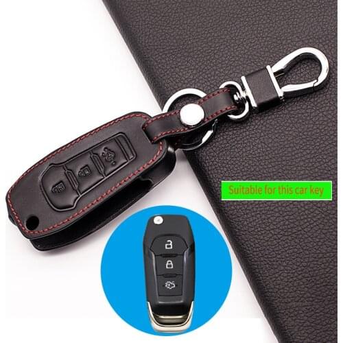 Genuine leather key chain ring cover case holder For Ford Mustang,EDGE,Mondeo high quality 3 buttons car key case protect shell