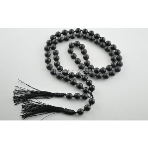 8mm Black Matte Onyx Round Beads Knotted Endless Tassel Necklace Fashion woman Jewelry