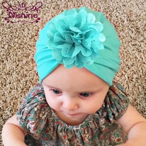 Nishine Kids Turban Hat with Flower Children Hat Cotton Blend Newborn Beanie Stylish Knot Beanie Photo Props Baby Shower Gift