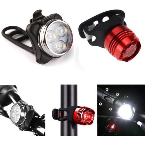 Rainy Weather Rechargeable LED Trekking Bike Light Bicycle Mountain Biking Lamp Set Front Light Tail Light USB A1