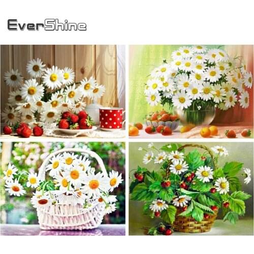 EverShine Diamond Painting Flowers Cross Stitch Diamond Mosaic Daisy Rhinestones Art Kits Bead Embroidery Home Decoration
